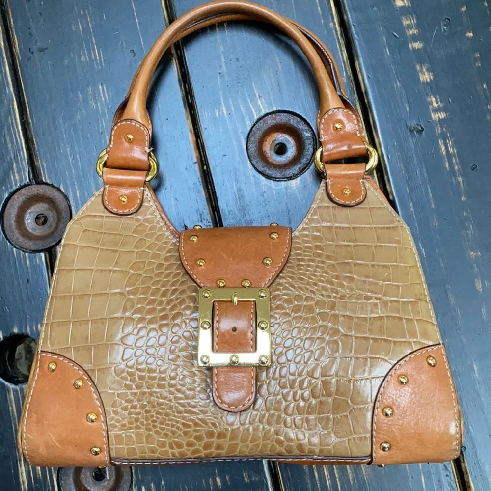 Michael Kors Brown Croc-Embossed Shoulder Bag - Picture 1 of 11
